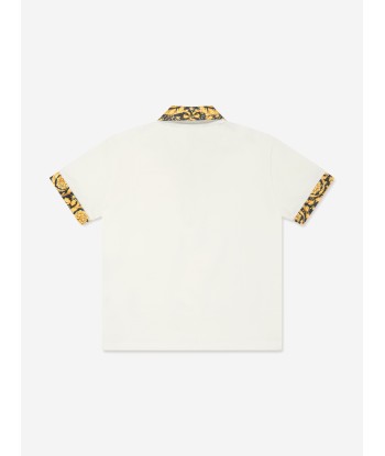 Versace Boys Barocco Logo Polo Shirt in White les ctes