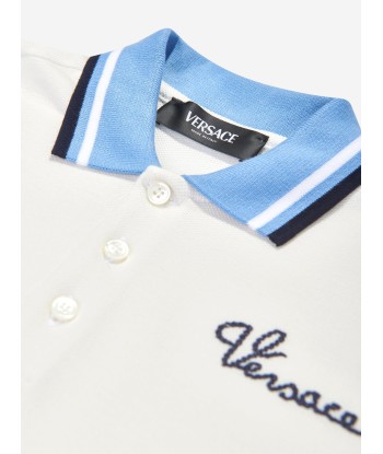 Versace Boys Embroidered Logo Polo Shirt in White Profitez des Offres !