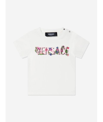 Versace Baby Girls Floral Logo T-Shirt in White en linge