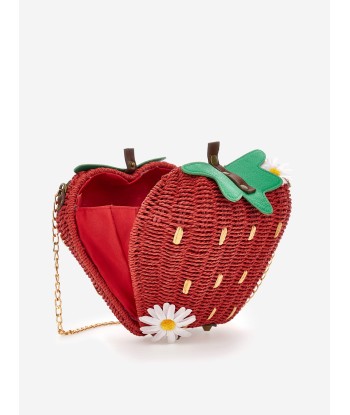 Monnalisa Girls Rafia Strawberry Crossbody Bag in Red (33cm) pas chere