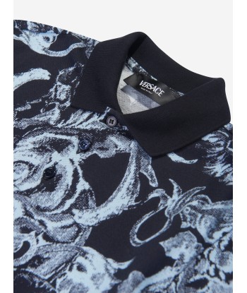 Versace Boys Barocco Polo Shirt in Navy de technologie