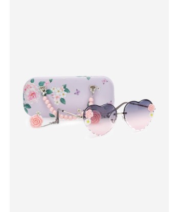 Monnalisa Girls Falling Flower Heart Sunglasses With Case in Purple français