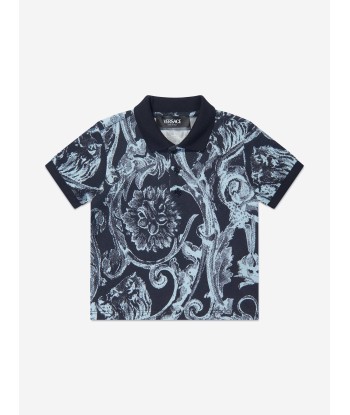 Versace Baby Boys Barocco Polo Shirt in Navy français