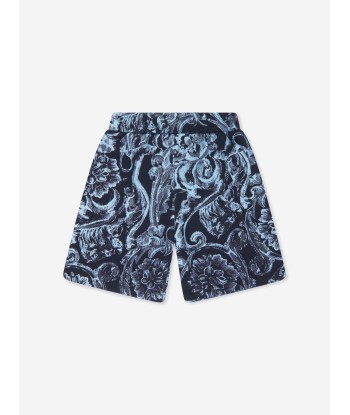 Versace Boys Barocco Print Shorts in Navy commande en ligne