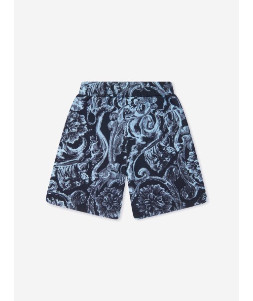 Versace Boys Barocco Print Shorts in Navy commande en ligne