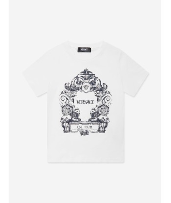 Versace Boys Stemma Logo T-Shirt in White Venez acheter