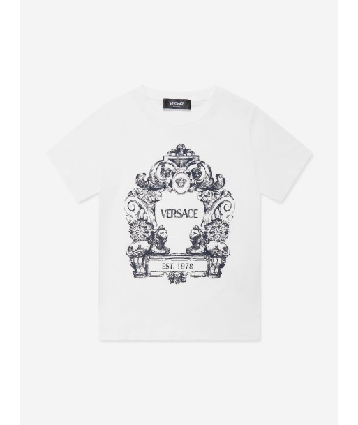 Versace Boys Stemma Logo T-Shirt in White Venez acheter