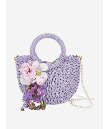 Monnalisa Girls Rafia Flower Crossbody Bag in Purple (33cm) en ligne