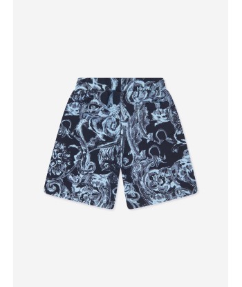 Versace Boys Barocco Print Shorts in Navy commande en ligne