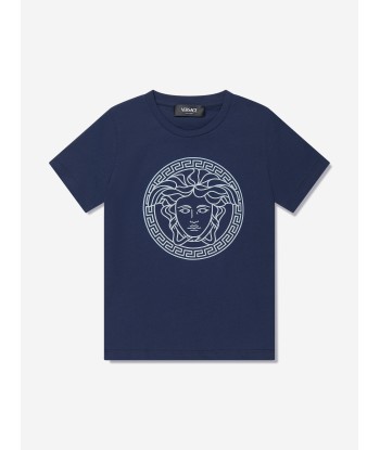 Versace Boys Medusa Logo T-Shirt in Navy français