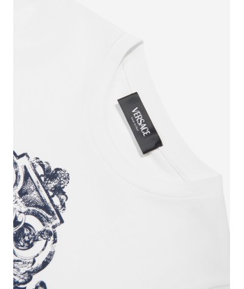 Versace Boys Stemma Logo T-Shirt in White Venez acheter