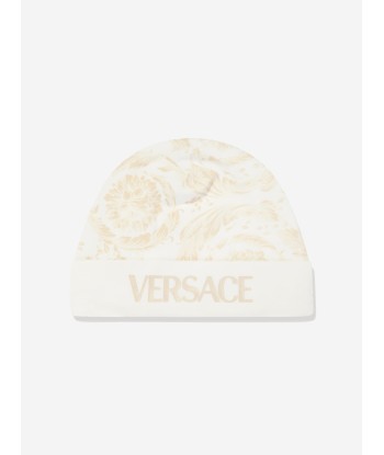 Versace Baby Barocco Beanie Hat in White Economisez 