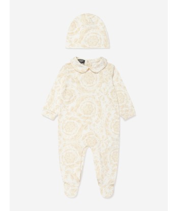 Versace Baby Barocco Babygrow Gift Set in Beige paiement sécurisé