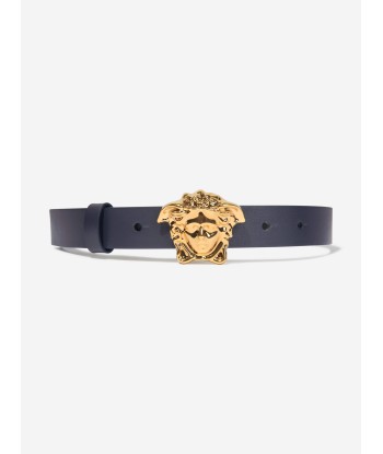 Versace Kids Leather Medusa Buckle Belt in Navy Les magasins à Paris et en Île-de-France