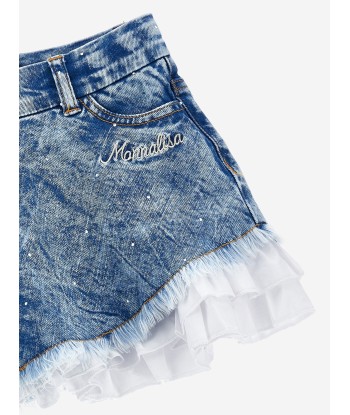 Monnalisa Girls Denim Flared Shorts in Blue Les magasins à Paris