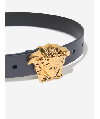 Versace Kids Leather Medusa Buckle Belt in Navy Les magasins à Paris et en Île-de-France