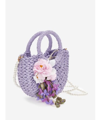 Monnalisa Girls Rafia Flower Crossbody Bag in Purple (33cm) en ligne