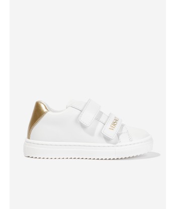 Versace Kids Leather Velcro Strap Trainers in White livraison et retour toujours gratuits