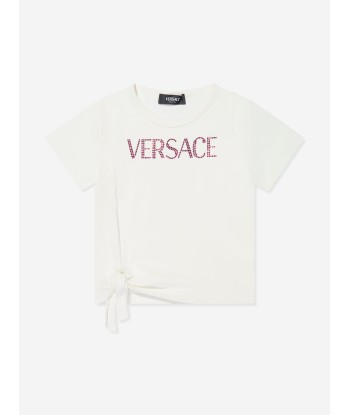 Versace Girls Diamante Logo T-Shirt in White les muscles