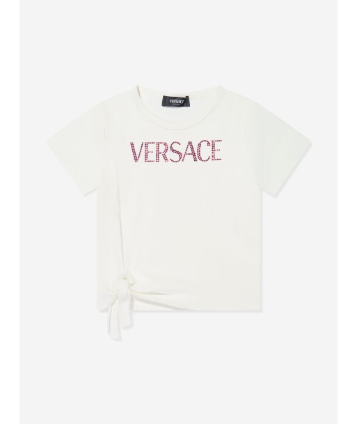 Versace Girls Diamante Logo T-Shirt in White les muscles