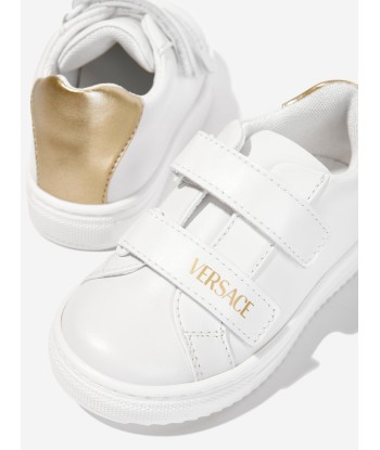 Versace Kids Leather Velcro Strap Trainers in White livraison et retour toujours gratuits