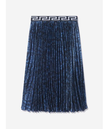 Versace Girls Barocco Pleated Skirt in Navy Amélioration de cerveau avec