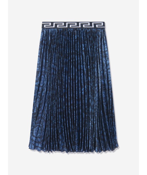 Versace Girls Barocco Pleated Skirt in Navy Amélioration de cerveau avec