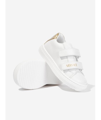 Versace Kids Leather Velcro Strap Trainers in White livraison et retour toujours gratuits