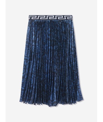 Versace Girls Barocco Pleated Skirt in Navy Amélioration de cerveau avec