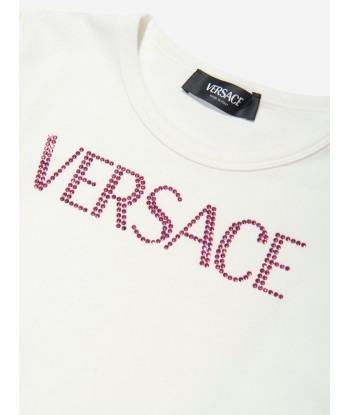 Versace Girls Diamante Logo T-Shirt in White les muscles