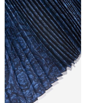 Versace Girls Barocco Pleated Skirt in Navy Amélioration de cerveau avec