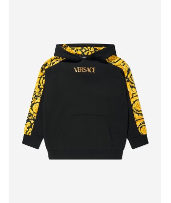 Versace Boys Barocco Logo Hoodie in Black livraison gratuite