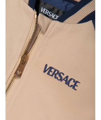 Versace Boys Embroidered Logo Bomber Jacket in Beige le concept de la Pate a emporter 