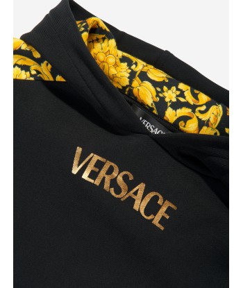 Versace Boys Barocco Logo Hoodie in Black livraison gratuite