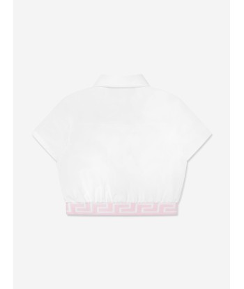 Versace Girls Embroidered Logo Blouse in White brillant des détails fins