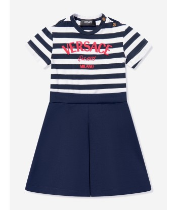 Versace Girls Nautical Striped Logo Dress in Navy l'évolution des habitudes 