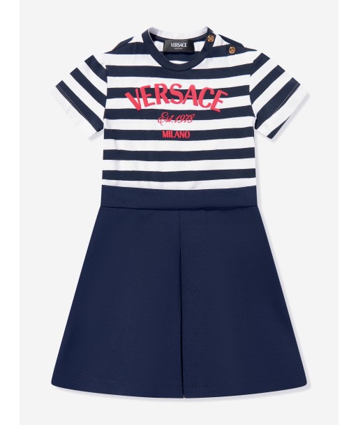 Versace Girls Nautical Striped Logo Dress in Navy l'évolution des habitudes 