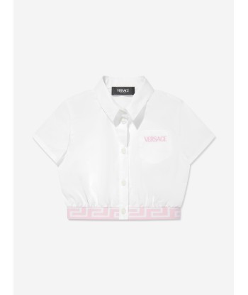 Versace Girls Embroidered Logo Blouse in White brillant des détails fins