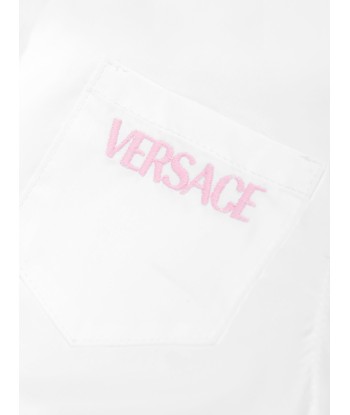 Versace Girls Embroidered Logo Blouse in White brillant des détails fins