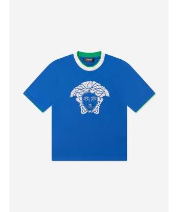 Versace Boys Jersey And Net Logo T-Shirt in Blue les muscles