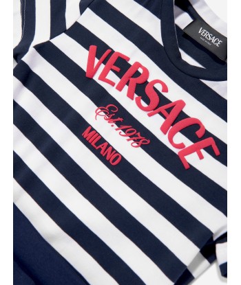 Versace Girls Nautical Striped Logo Dress in Navy l'évolution des habitudes 