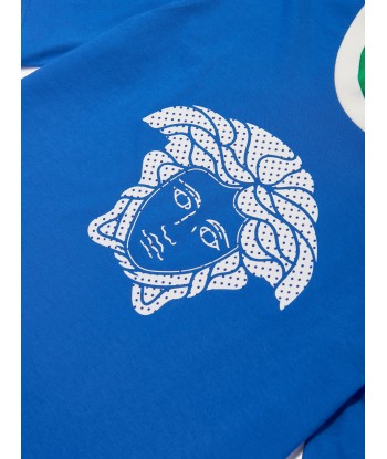 Versace Boys Jersey And Net Logo T-Shirt in Blue les muscles