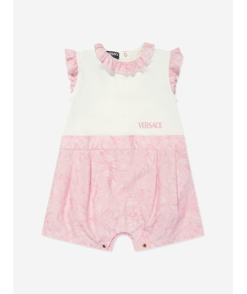 Versace Baby Girls Barocco Logo Romper in Pink français