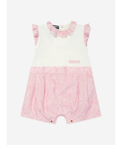 Versace Baby Girls Barocco Logo Romper in Pink français