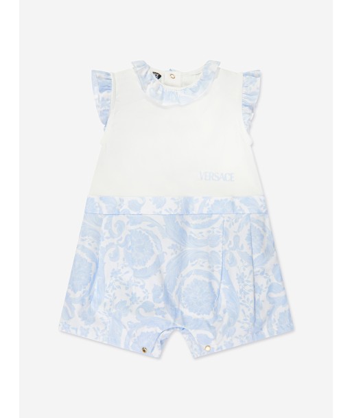 Versace Baby Boys Barocco Logo Romper in Blue commande en ligne