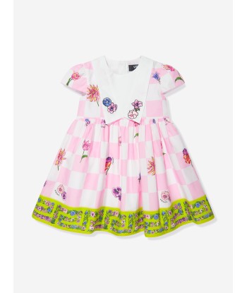 Versace Baby Girls Damier Flower Dress in White solde