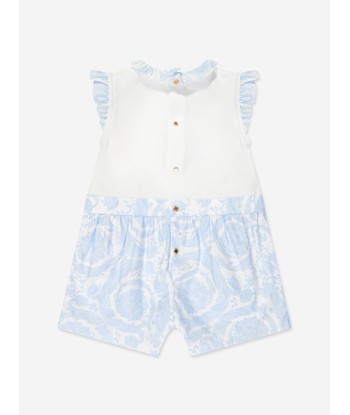 Versace Baby Boys Barocco Logo Romper in Blue commande en ligne