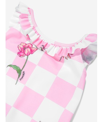 Versace Baby Girls Damier Flowers Swimsuit in Pink store