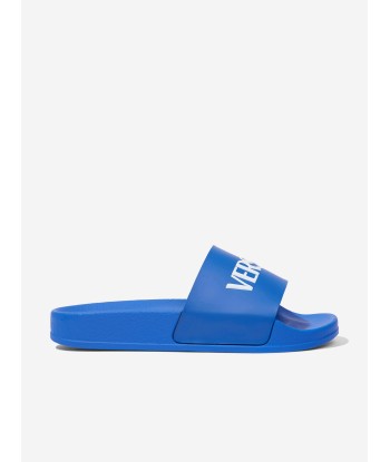 Versace Boys Logo Sliders in Blue destockage