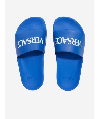 Versace Boys Logo Sliders in Blue destockage